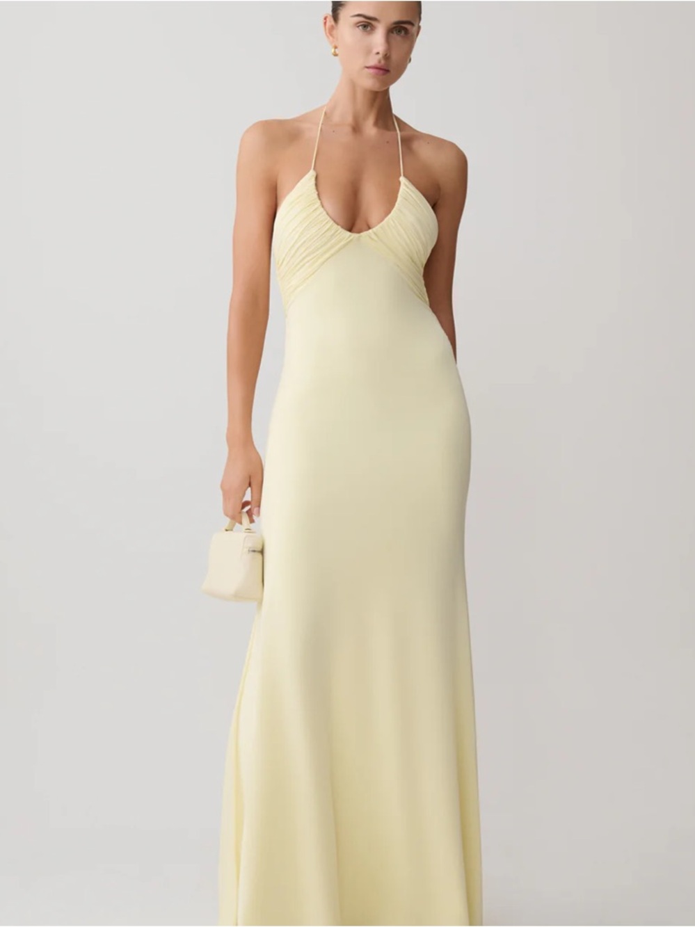Meshki Maely Pale Yellow Backless Halter Maxi Dress NWT- size Small